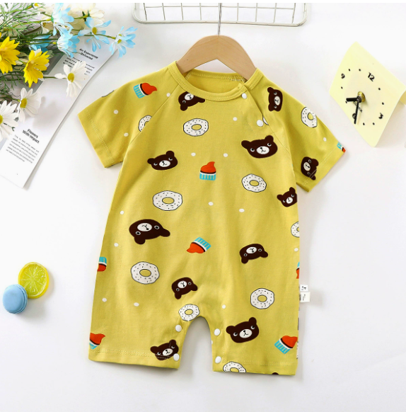 New summer clothing baby one-piece romper newborn baby cotton short sleeve thin Open-end romper