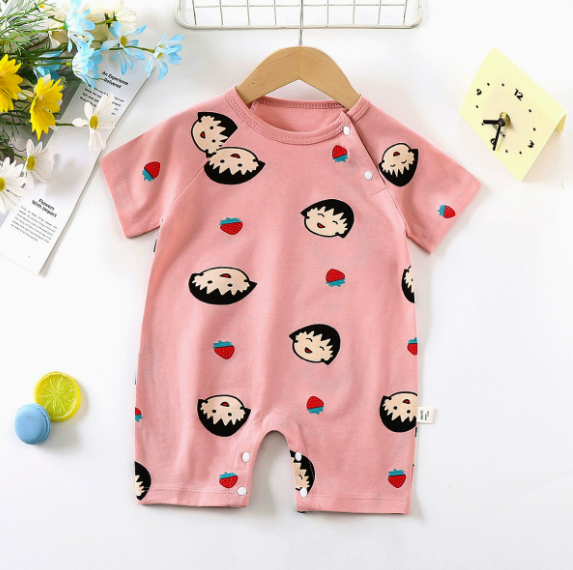 New summer clothing baby one-piece romper newborn baby cotton short sleeve thin Open-end romper