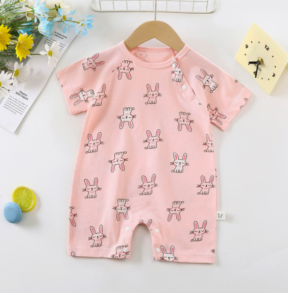 New summer clothing baby one-piece romper newborn baby cotton short sleeve thin Open-end romper