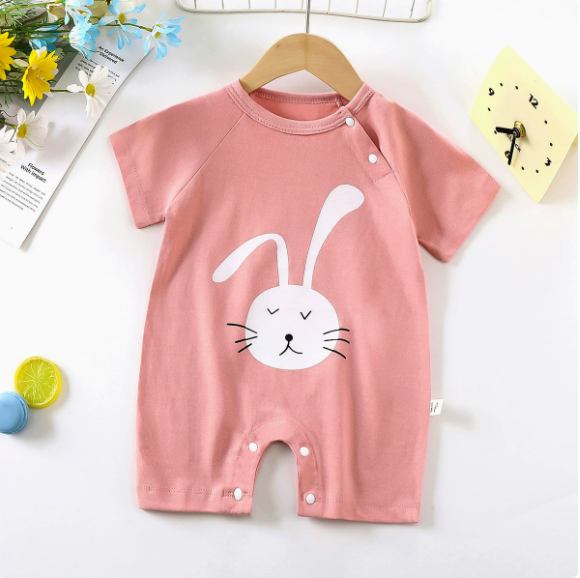 New summer clothing baby one-piece romper newborn baby cotton short sleeve thin Open-end romper