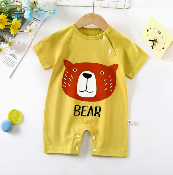 New summer clothing baby one-piece romper newborn baby cotton short sleeve thin Open-end romper