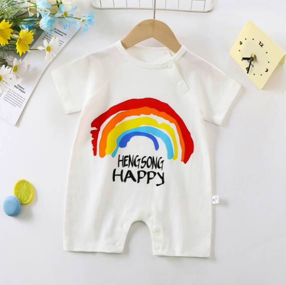 New summer clothing baby one-piece romper newborn baby cotton short sleeve thin Open-end romper